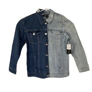 Ashley Mason Denim Blue Jean Jacket Women's Medium Distressed Two-Tone NWT